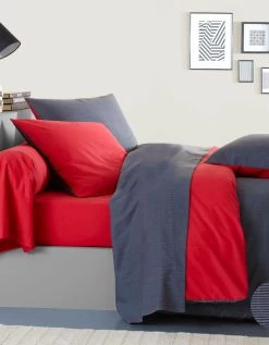 Linge De Lit Ecorce Viscose Coton - Coloris Gris/rouge