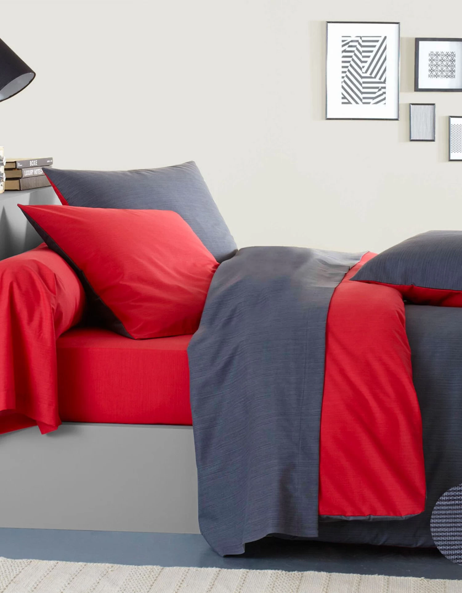 Linge De Lit Ecorce Viscose Coton - Coloris Gris/rouge