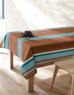 Nappe Fabriquée En France, Motif Rayé Havane - Coton Biologique(1)