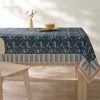 Nappe Fabriquée En France, Motif Fleuri Indian Fond Bleu - Coton Biologique(1)
