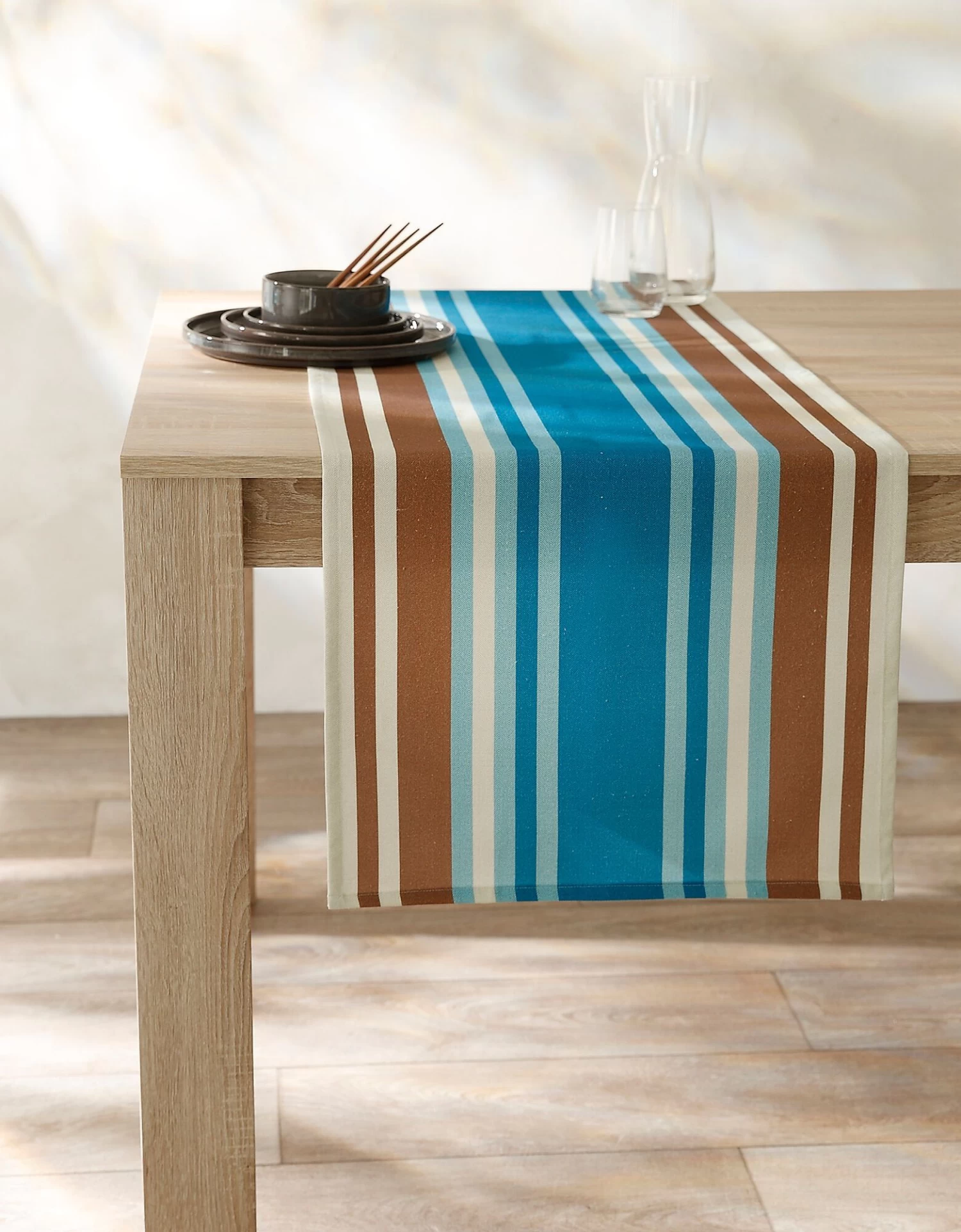 Chemin De Table Fabriqué En France, Motif Rayé Havane - Coton Biologique(1)