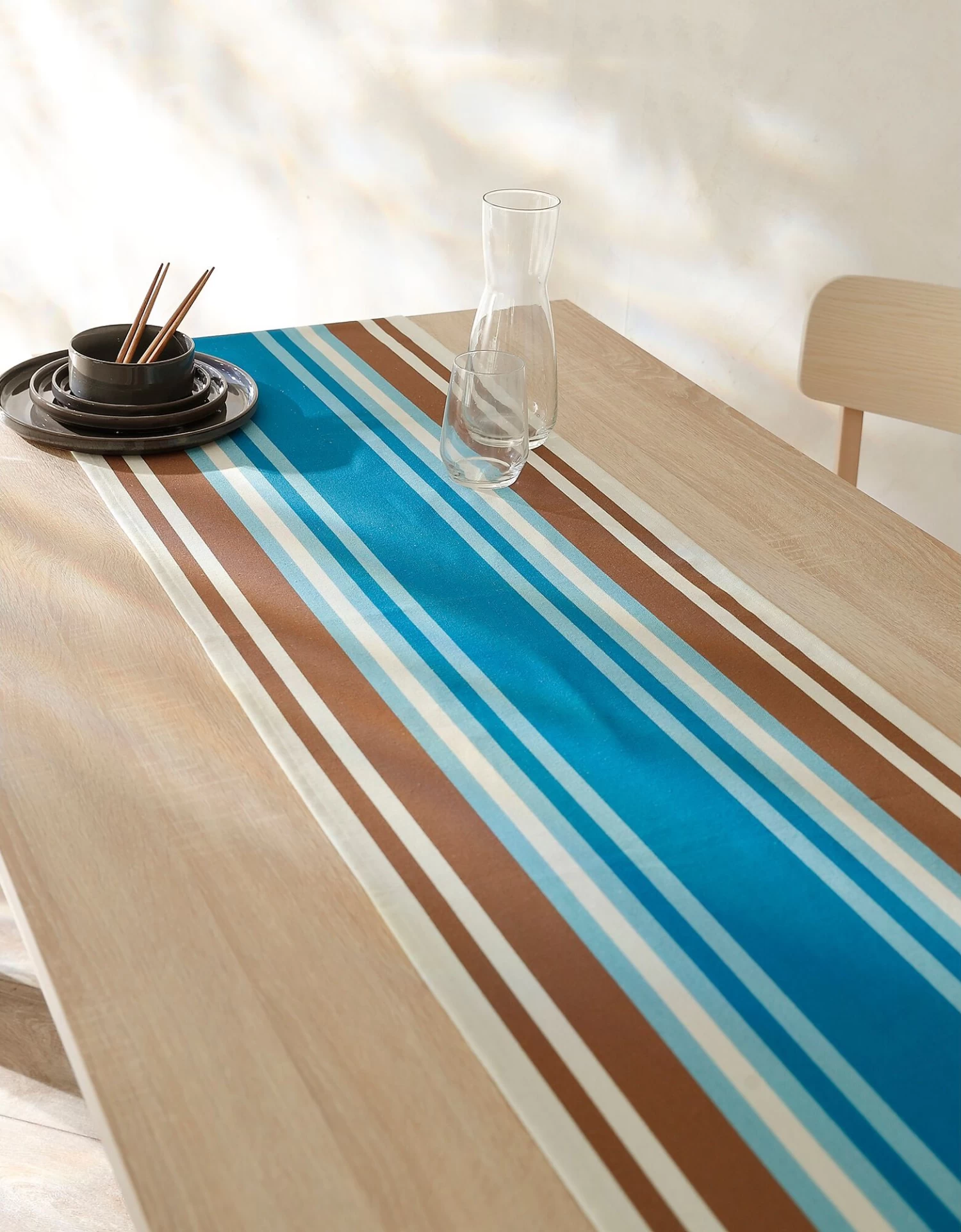 Chemin De Table Fabriqué En France, Motif Rayé Havane - Coton Biologique(1) – Image 2