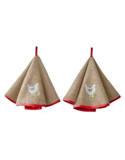 Torchons Rond éponge Brodée Poule - Lot De 2
