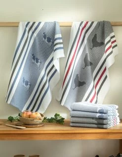 Torchons Motif Poule Et Vache - Lot De 4