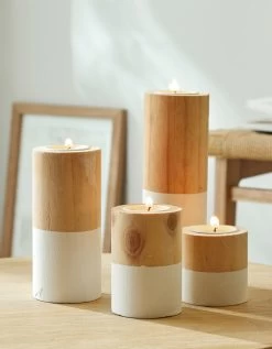 Bougeoirs En Bois Ronds Bicolores - Lot De 4