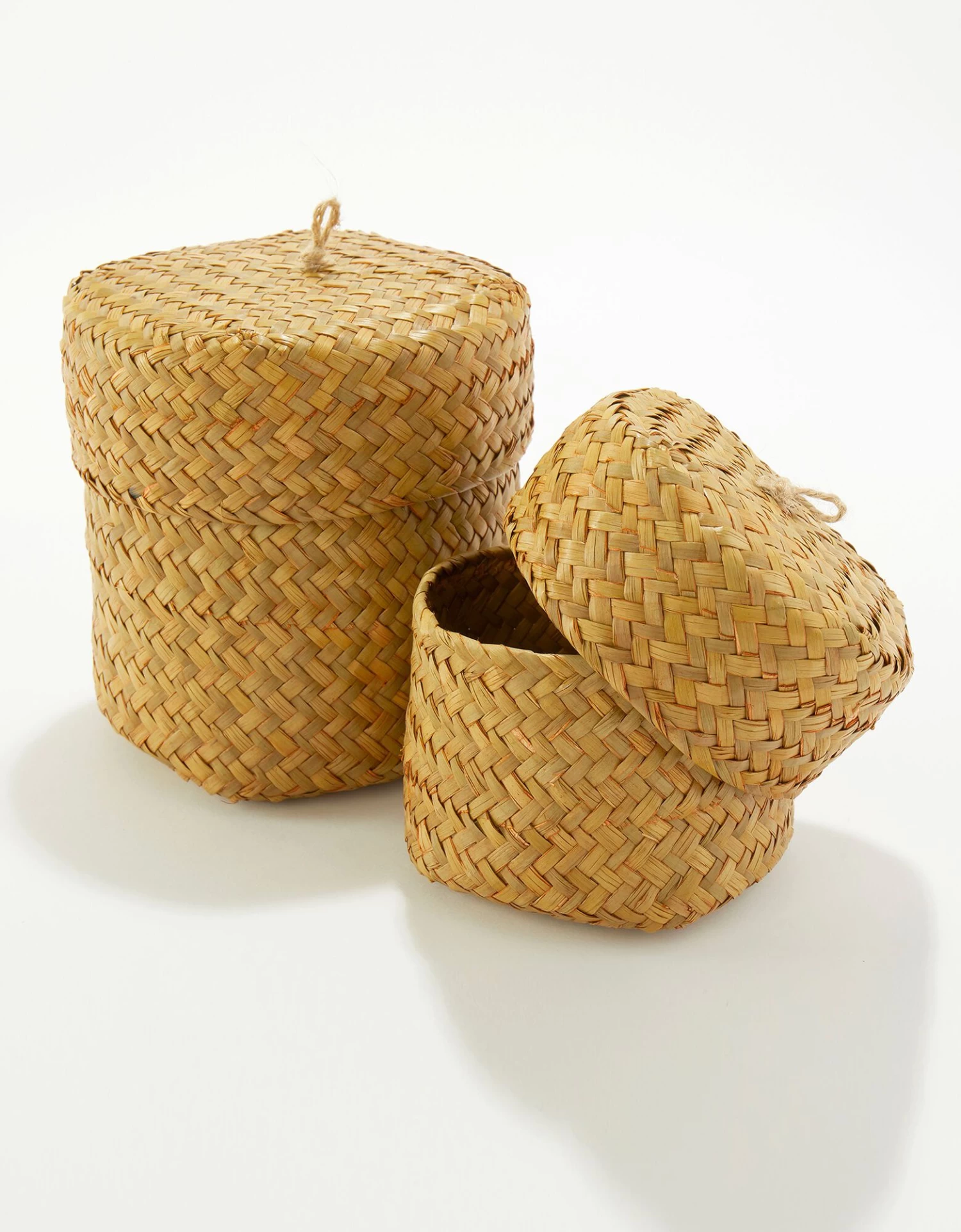 Panier Rond Tressé Avec Couvercle - Lot De 2