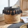 Panier Rond Jute Pompons Noirs