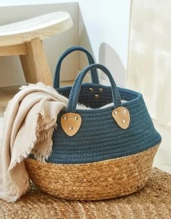 Panier Tressé En Jacinthe D'eau Et En Corde De Coton - Bicolore