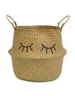 Panier De Rangement En Jonc De Mer Naturel Yeux Brodés