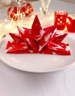 Serviette Pré-pliée Imprimée Poinsettia - Lot De 12