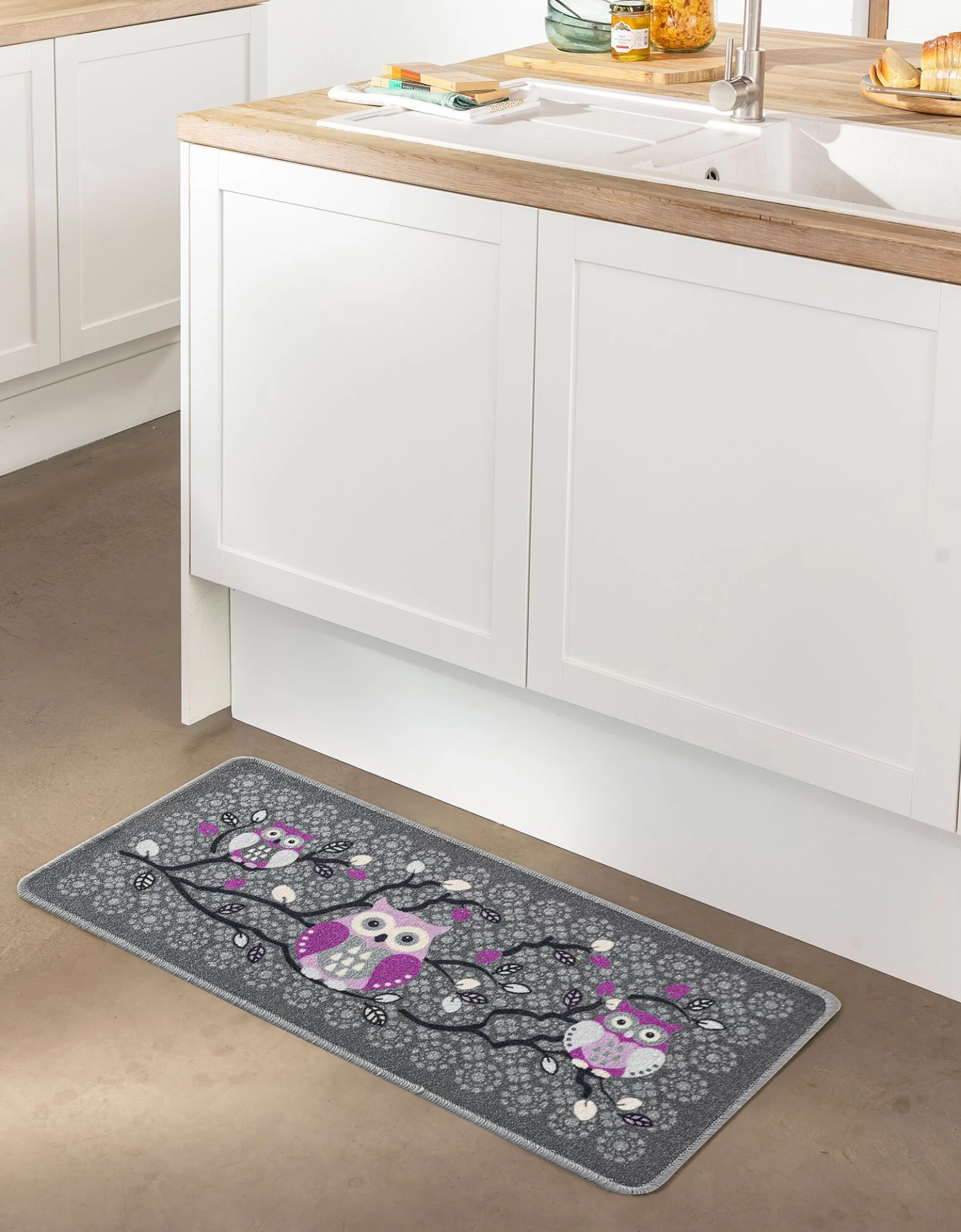 Tapis Cuisine Gris Imprimé Chouettes – Image 2