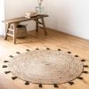 Tapis Rond En Jute Avec Pompons De Couleur