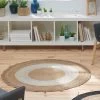 Tapis Rond Bicolore Blanc En Jute