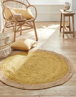 Tapis Rond Jute Bicolore Moutarde/naturel