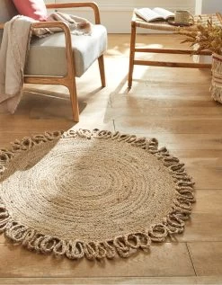 Tapis Rond Jute Naturelle Contour Bouclette