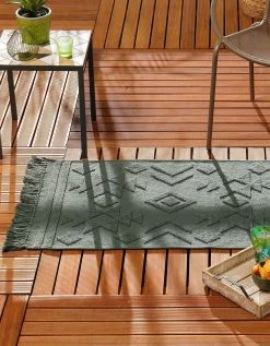 Tapis Jacquard à Franges Kaki