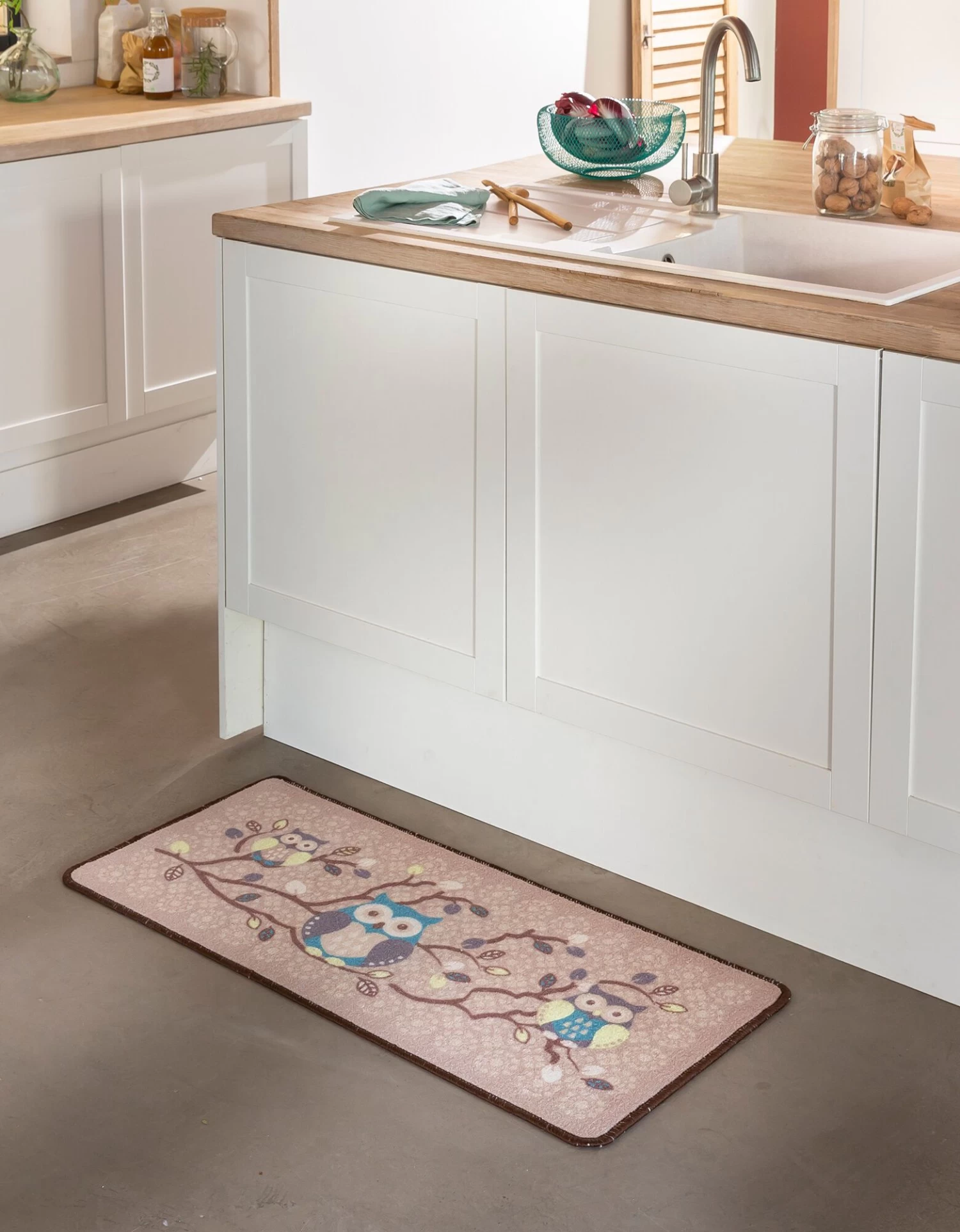 Tapis Cuisine Beige Imprimé Chouettes – Image 2