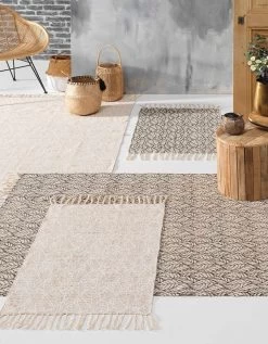 Tapis Rectangulaire Finition Franges, Motif Feuillage