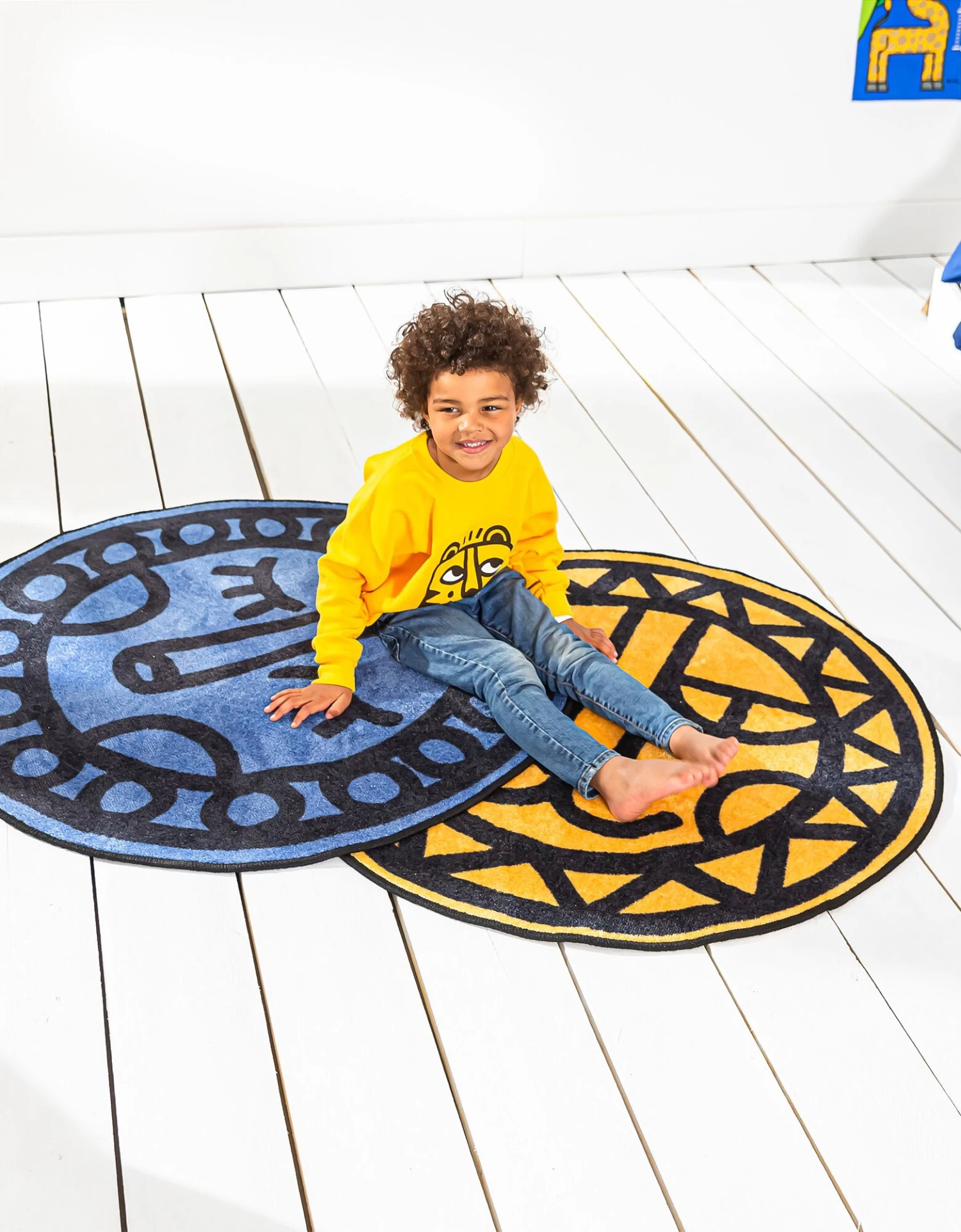 Tapis Rond Imprimé Tête De Lion Fond Jaune, Collection Enfant LEM – Image 2