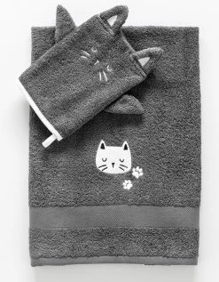 Collection éponge Enfant Brodée Chat Coton - 380 G/m2
