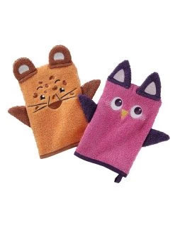 Lot De 2 Gants Animaux Brodé éponge Coton - 380g/m2