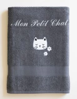 Collection éponge Enfant Brodée Chat Personnalisable Coton