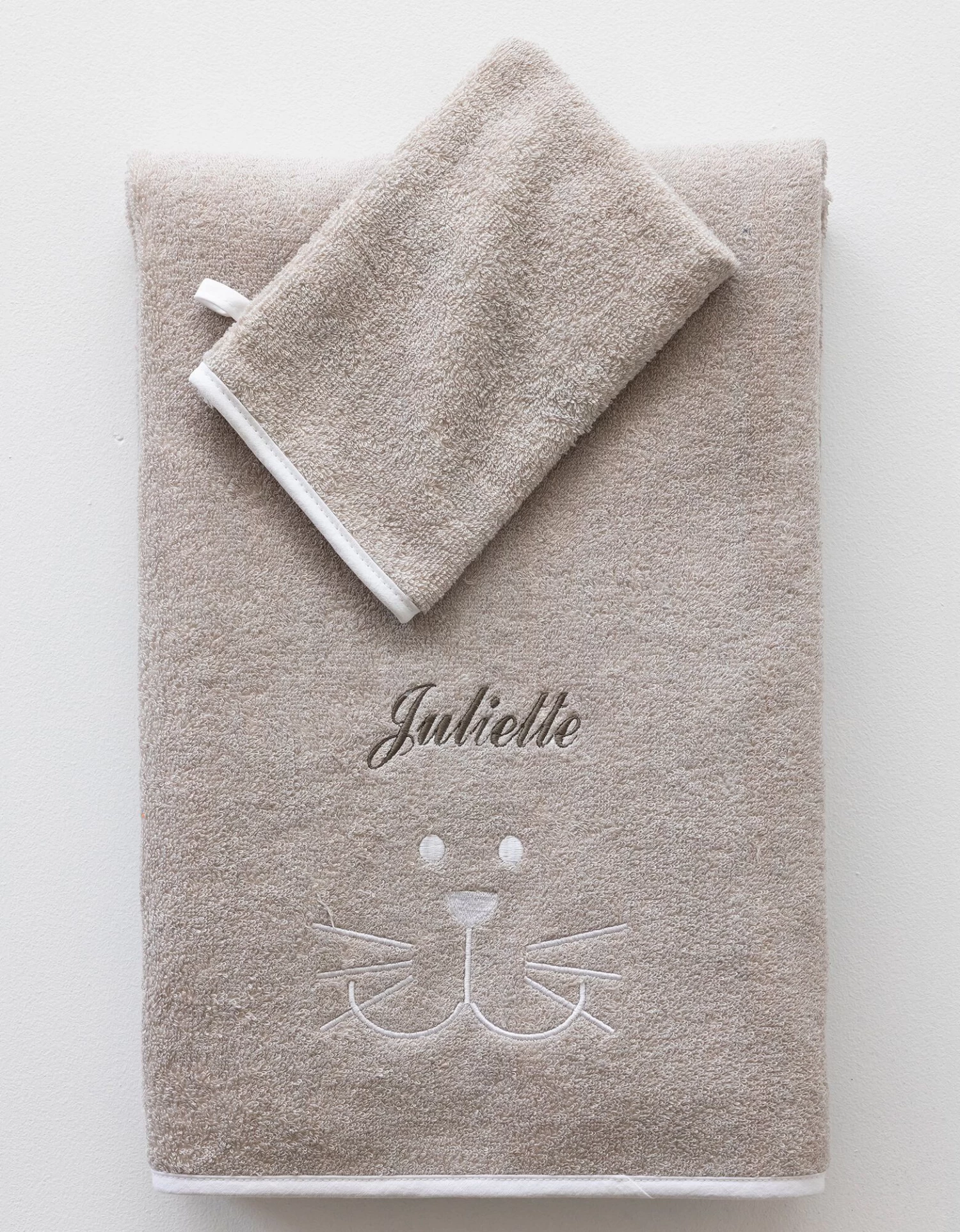 Éponge Enfant Personnalisable Brodé Chat Coton - 450g/m2