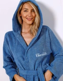 Peignoir Mixte Adulte Col Capuche éponge Bouclette Personnalisable