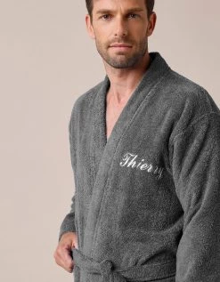 Peignoir Mixte Adulte Uni Coton éponge Bouclette Col Kimono Personnalisé