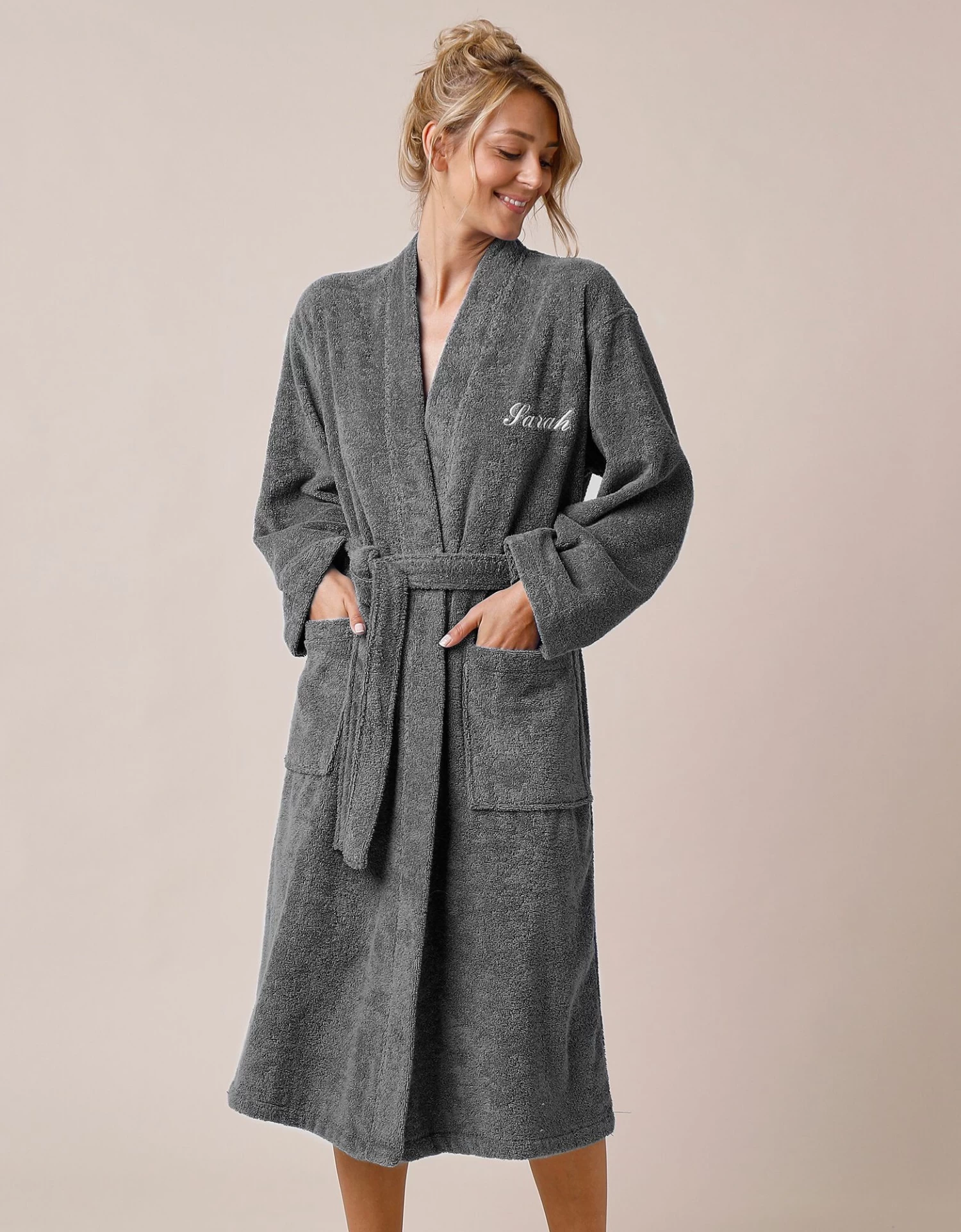 Peignoir Mixte Adulte Uni Coton éponge Bouclette Col Kimono Personnalisé – Image 2