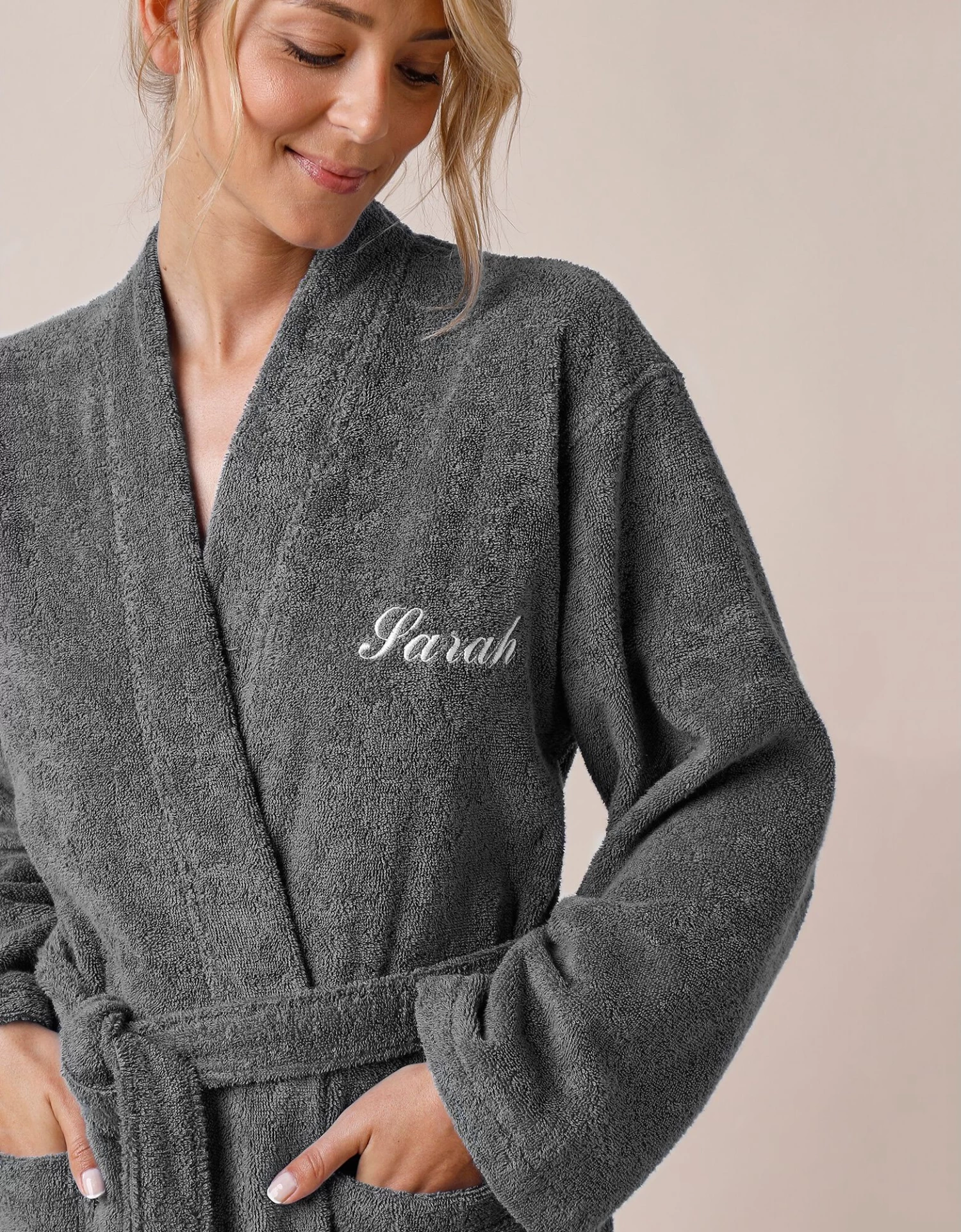 Peignoir Mixte Adulte Uni Coton éponge Bouclette Col Kimono Personnalisé – Image 3