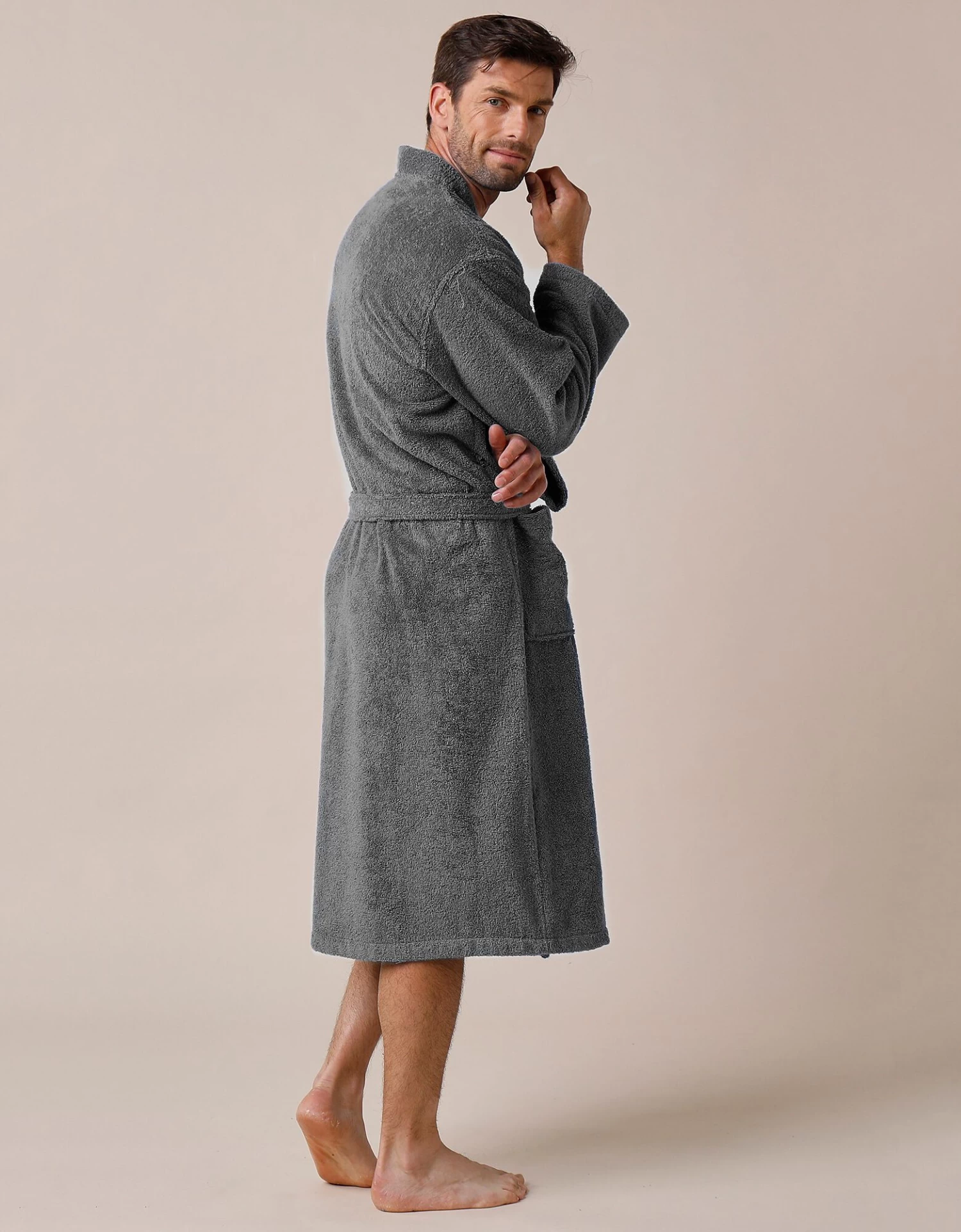Peignoir Mixte Adulte Uni Coton éponge Bouclette Col Kimono Personnalisé – Image 7