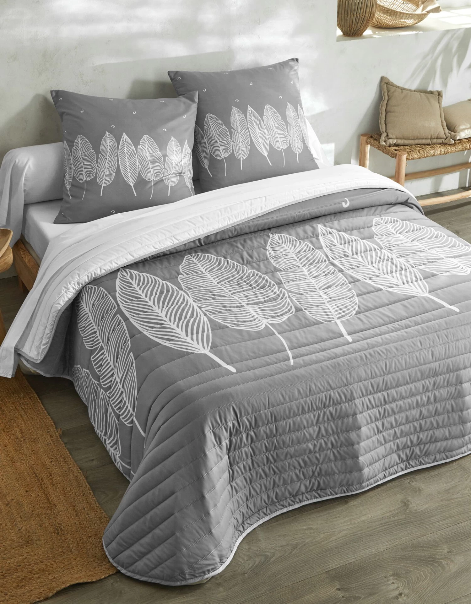 Couvre-lit Matelassé Microfibre Imprimé Feuilles