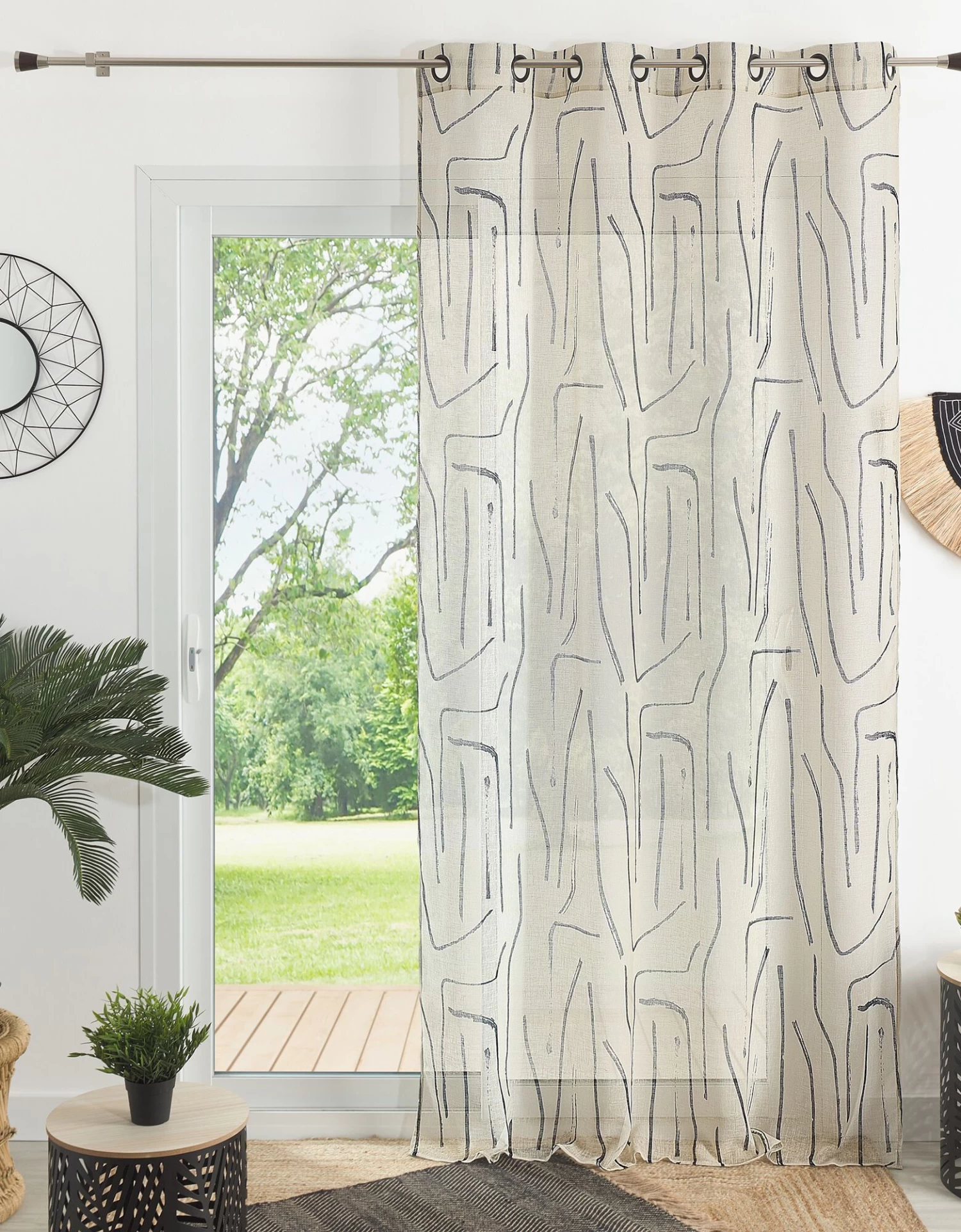 Voilage Effet Lin Imprimé Abstrait