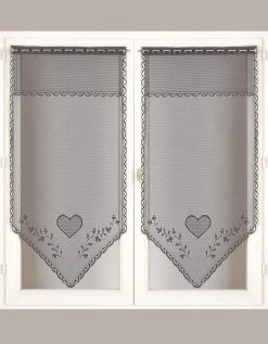 Vitrage Droit Pointe Coeurs Finition Passe-tringle - La Paire