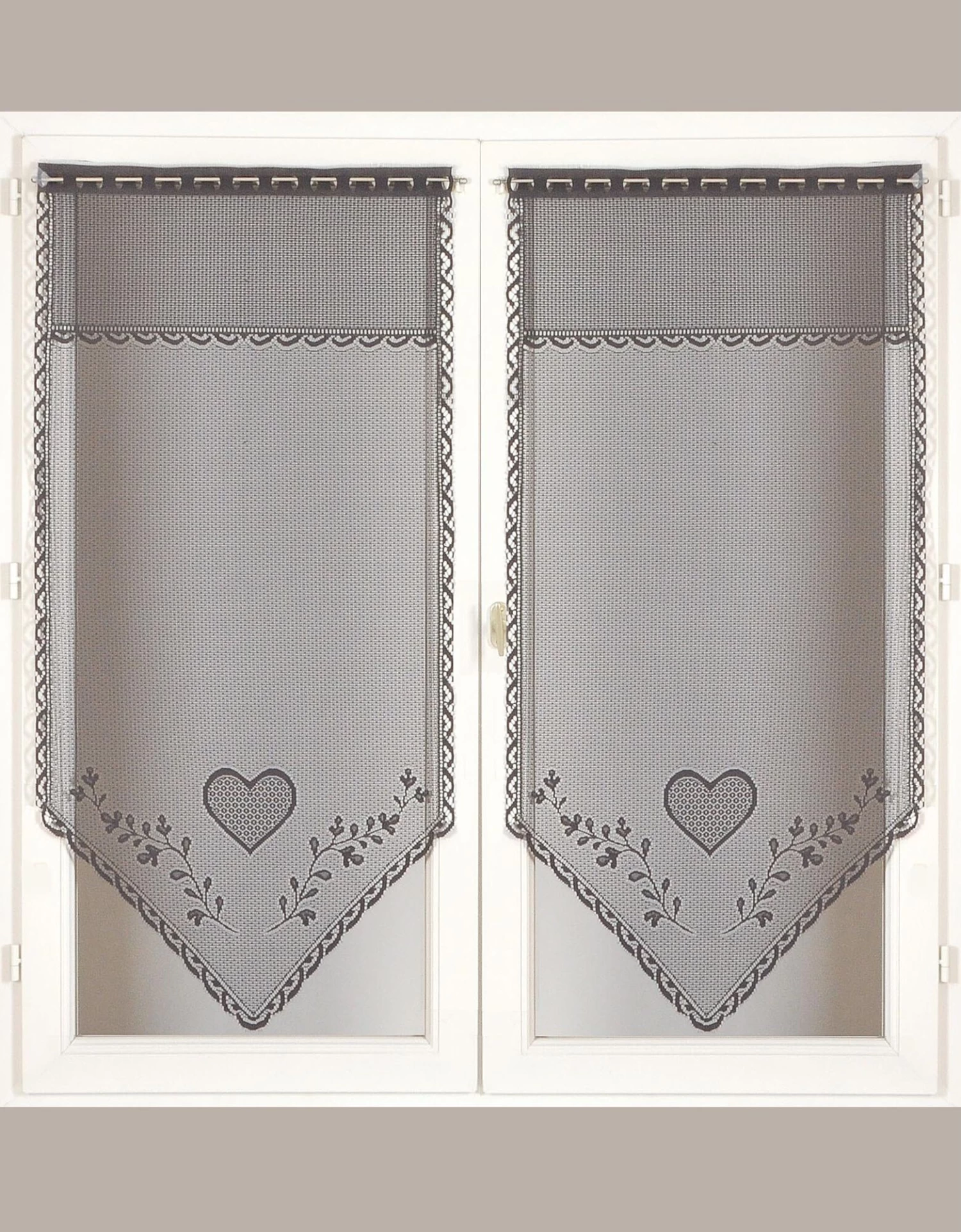 Vitrage Droit Pointe Coeurs Finition Passe-tringle - La Paire