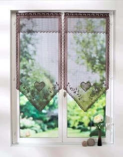 Vitrage Droit Pointe Coeurs Finition Passe-tringle - La Paire