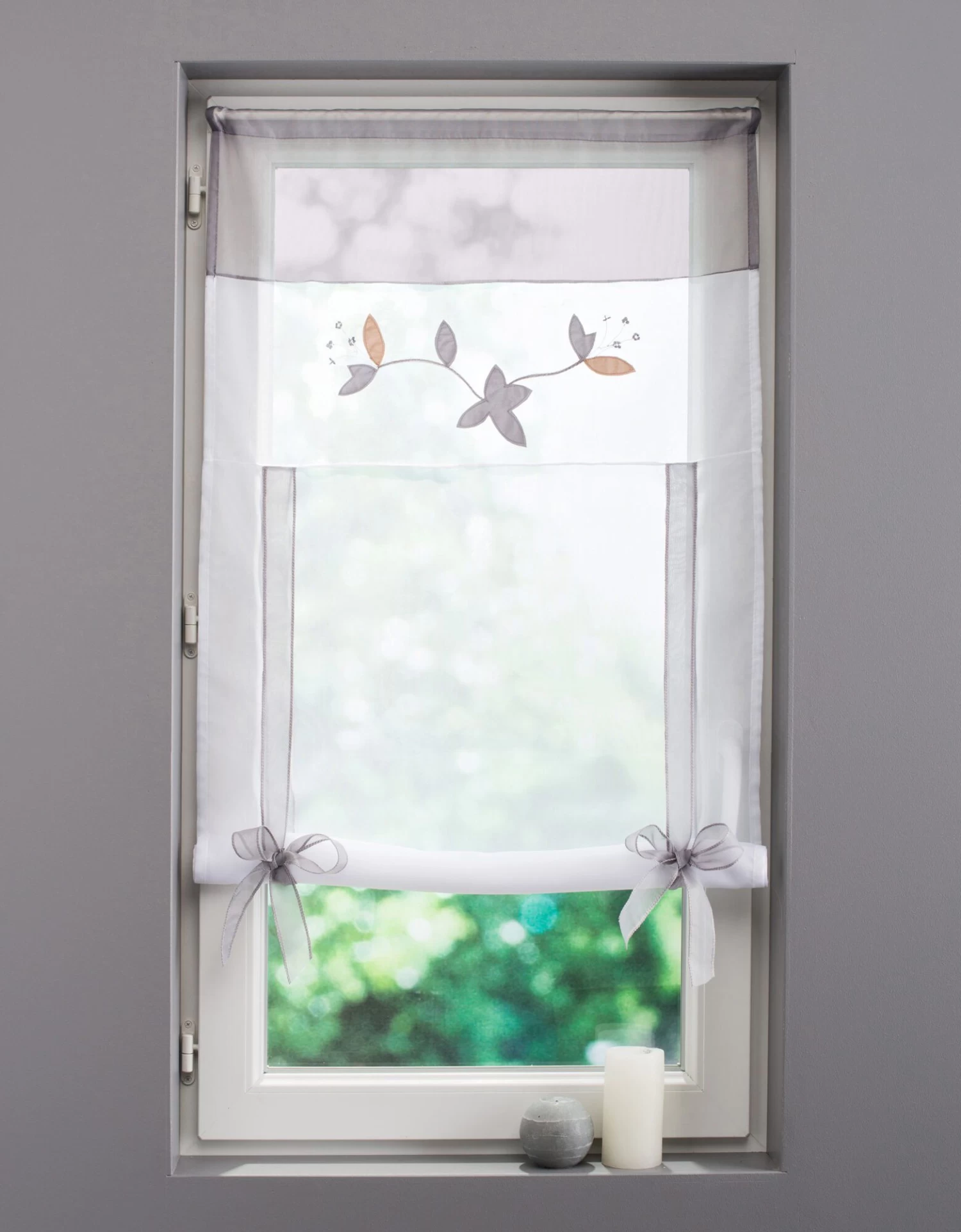 Store Remontable Voile Motif Orchidée Finition Passe-tringle