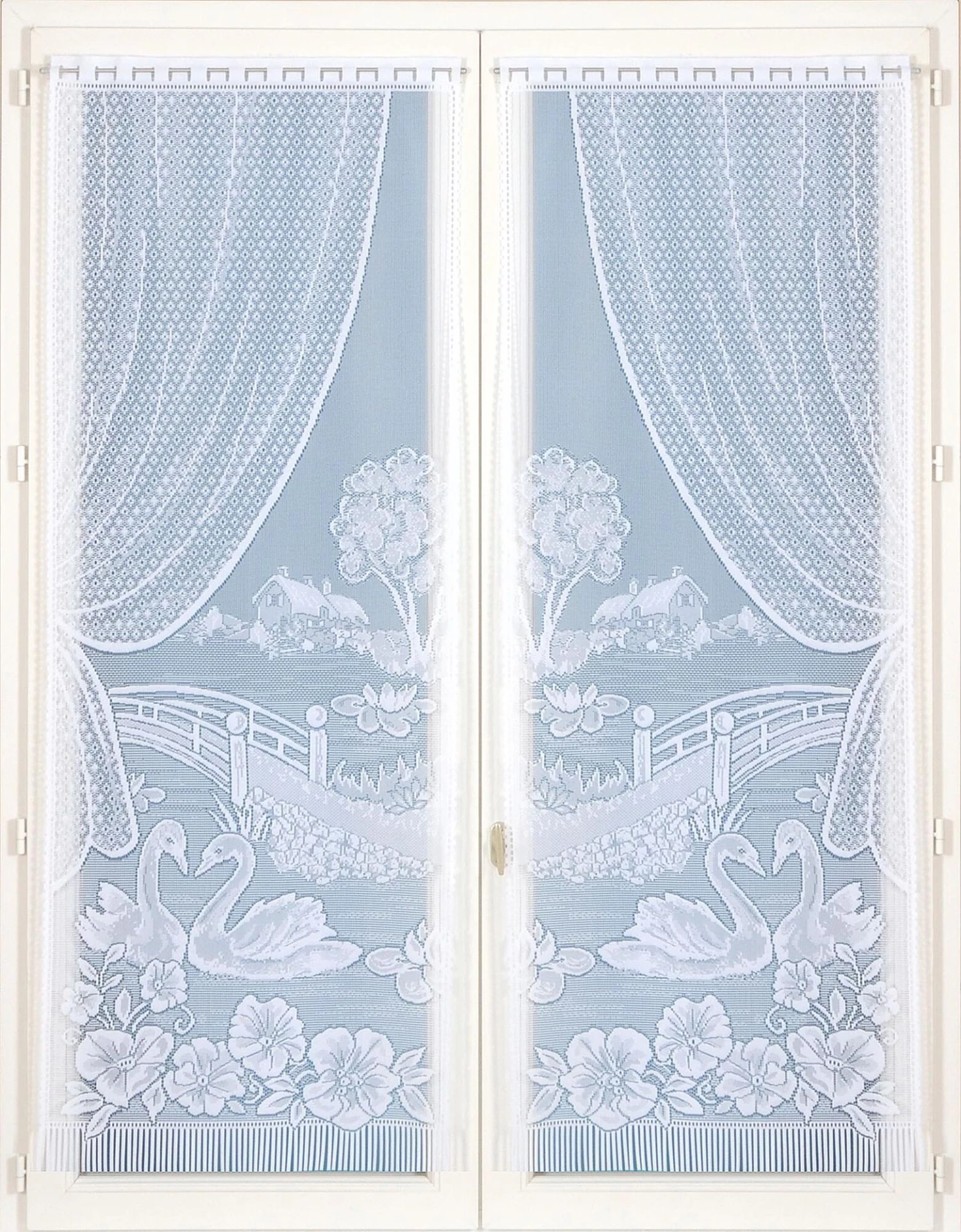 Vitrage Droit Motif Cygnes - Paire