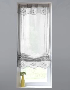 Vitrage Effet Lin Macramé Brodé Finition Passe-tringle