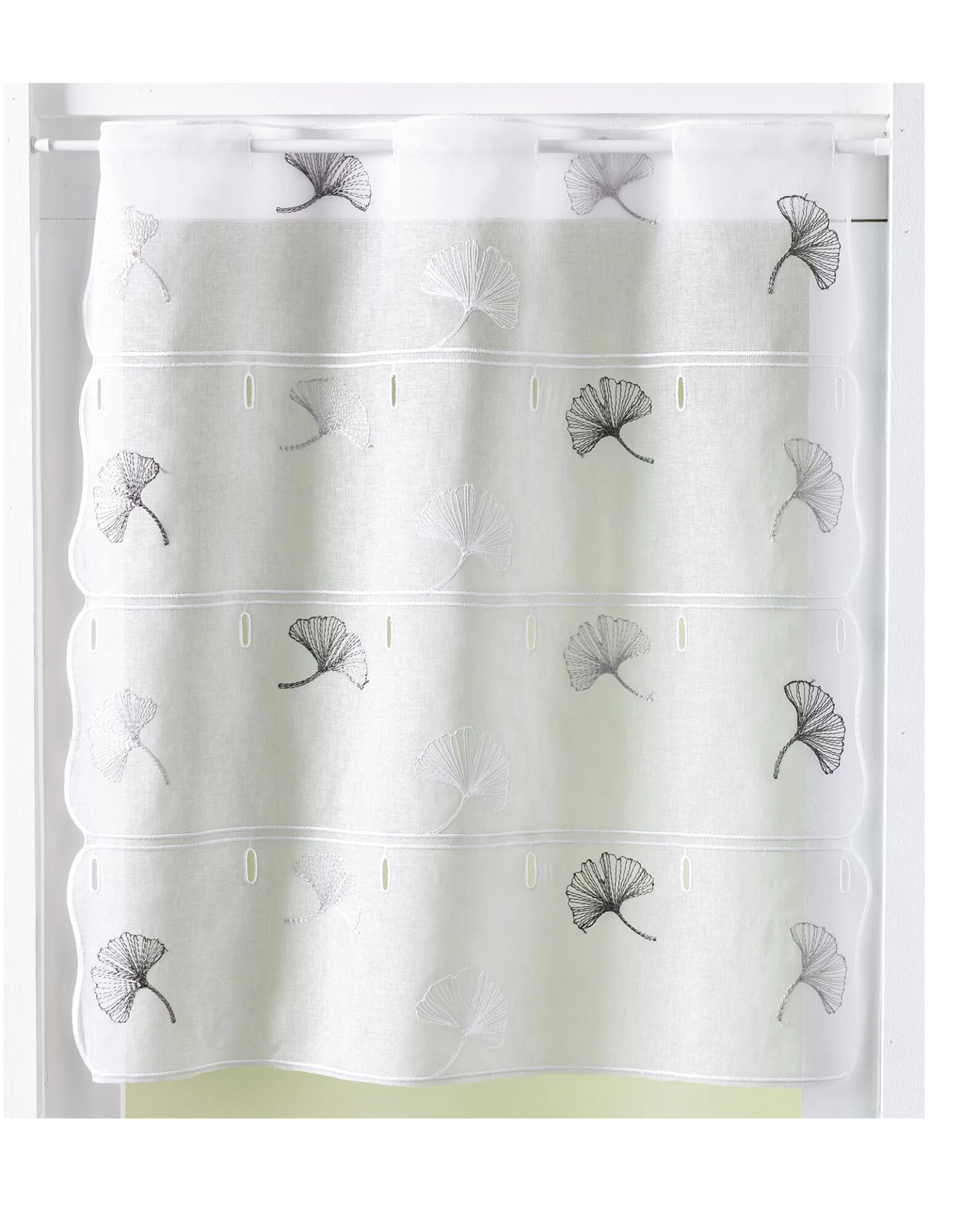 Rideau Modulable Hauteur Brodé Fleurs De Ginkgo – Image 2