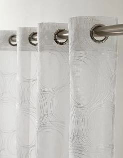 Panneau Voile étamine Brodé Sphères Finition Oeillets