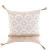 Coussin Imprimé Frange Et Pompons En Jute