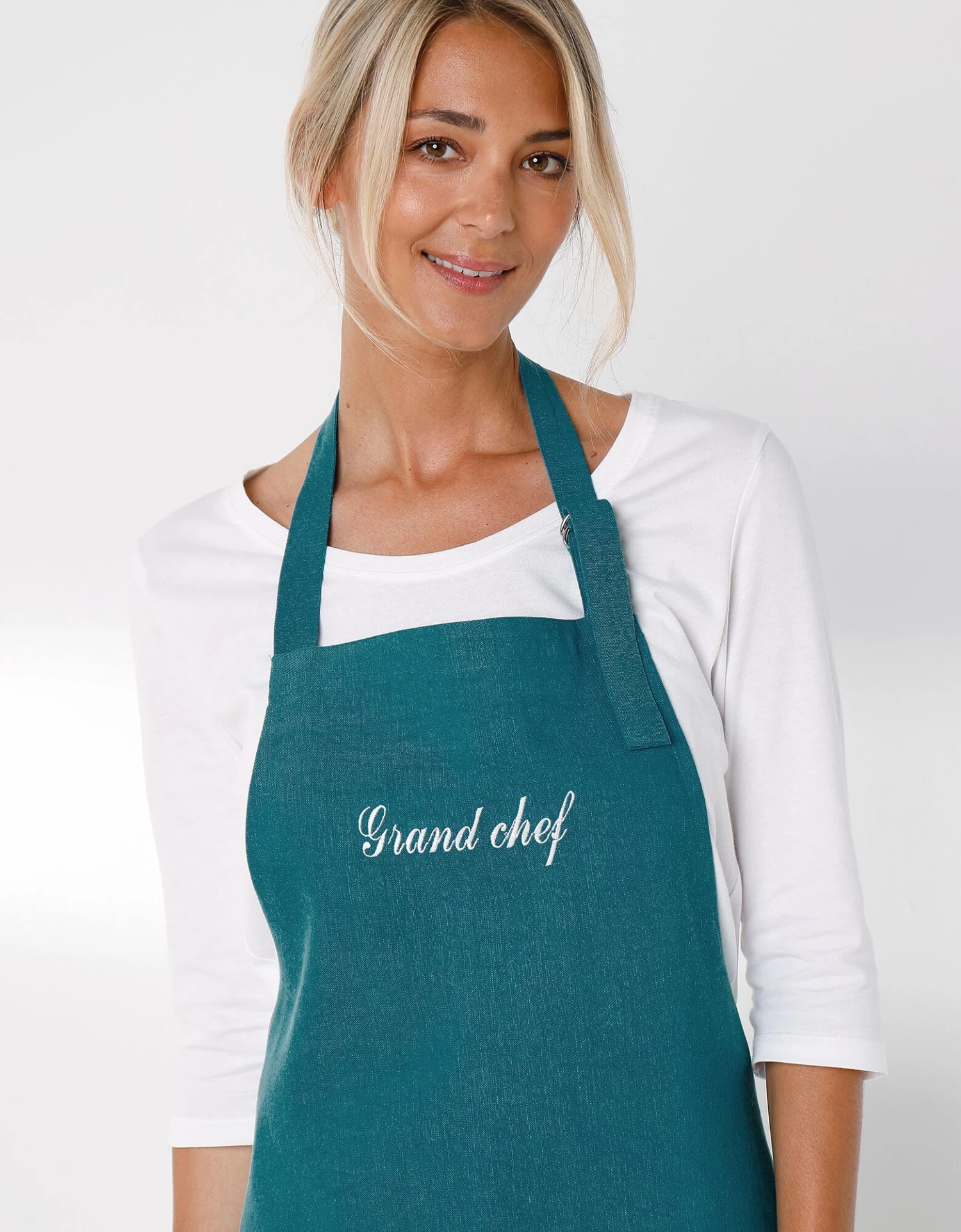 Tablier Bavette Coton Et Lin Uni Personnalisable – Image 2