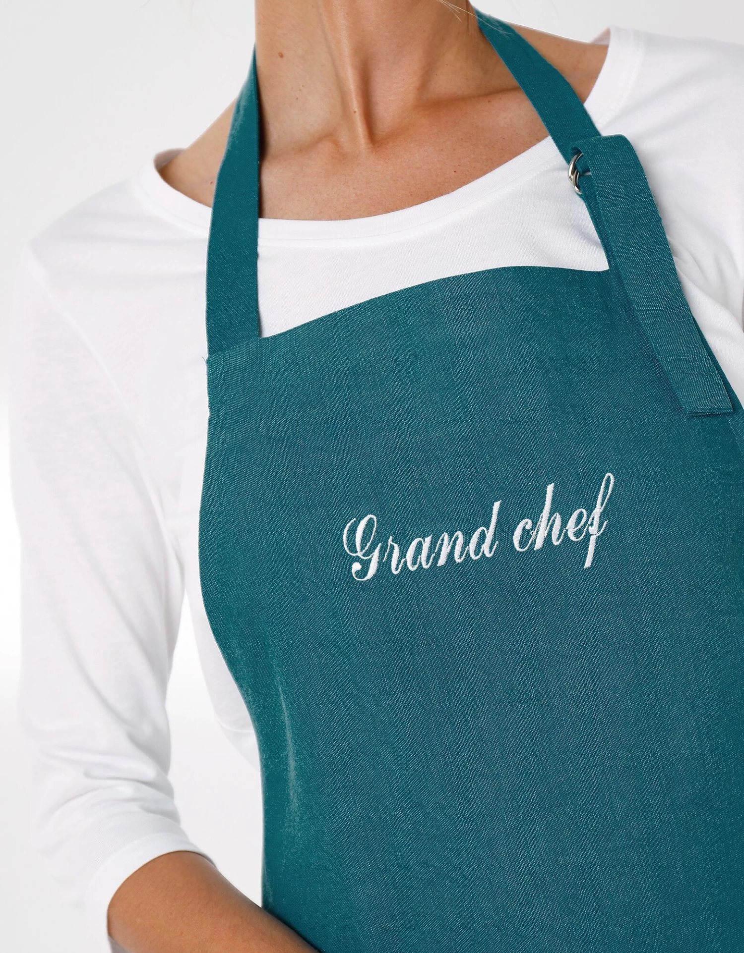 Tablier Bavette Coton Et Lin Uni Personnalisable – Image 4