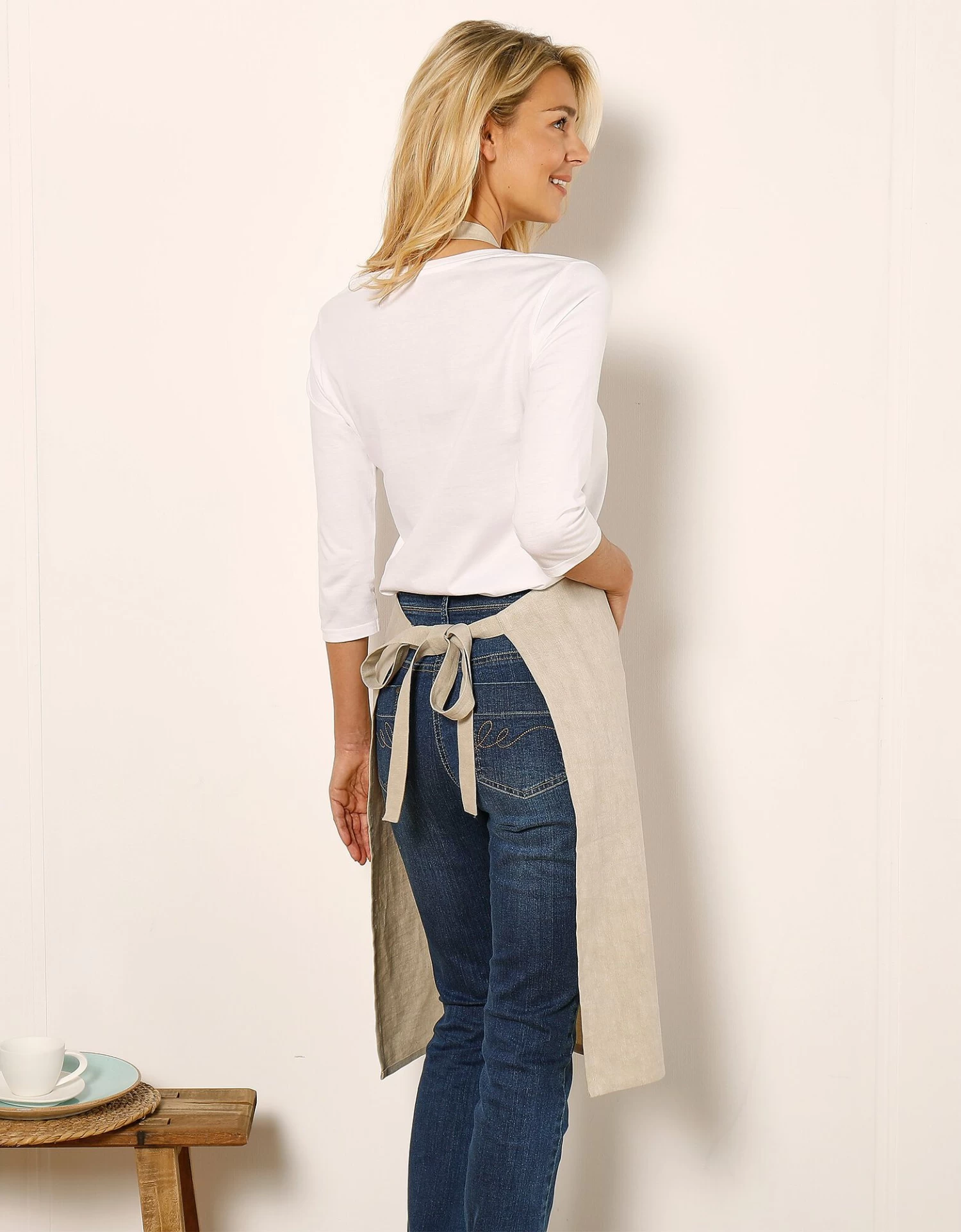 Tablier De Cuisine Uni Forme Bavette - Lin Coton – Image 4